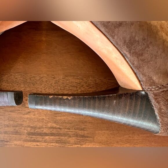 UGG Bianca Brown Italian Leather Sheepskin Suede 5" Heels Platform Sz 7.5 - Picture 6 of 11